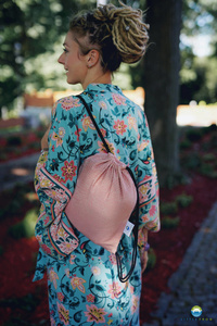 Drawstring Bag for wrap/sling -  Pink Linen Wildness